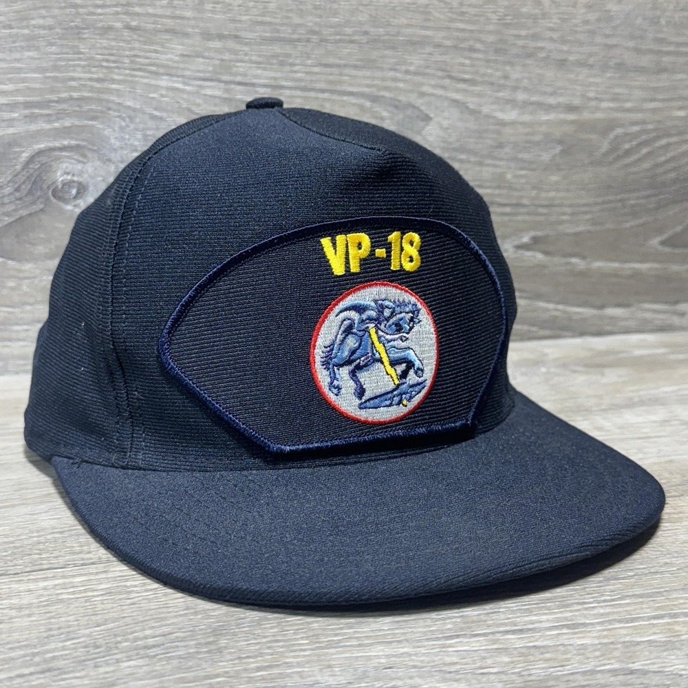 US Navy VP-18 Hat Cap Snap Back Black Embroidered Made USA Eagle Crest‎ Mens